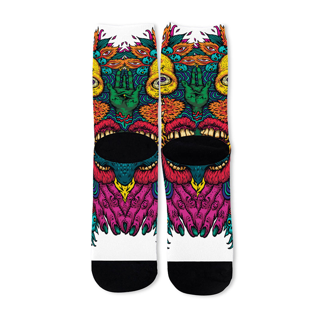 Psychedelic Skull Print Long Socks