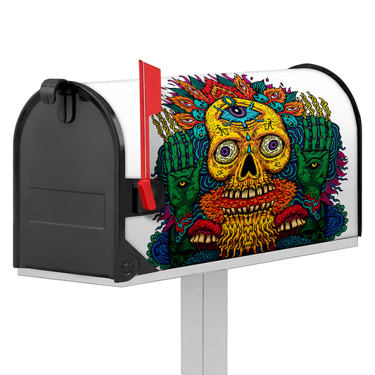 Psychedelic Skull Print Mailbox Cover