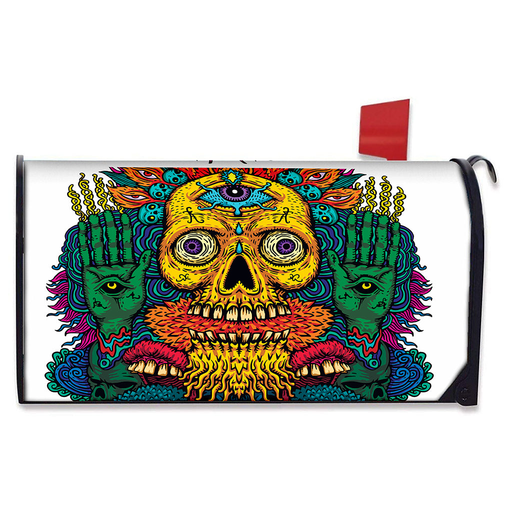 Psychedelic Skull Print Mailbox Cover