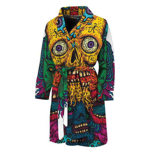 Psychedelic Skull Print Men's Bathrobe