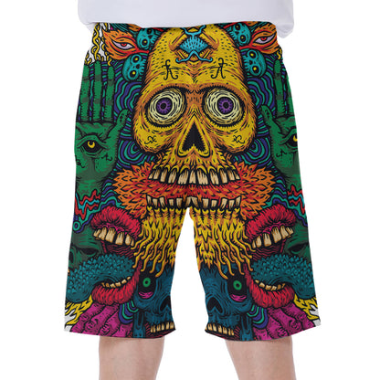 Psychedelic Skull Print Men's Beach Shorts