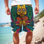 Psychedelic Skull Print Men's Cargo Shorts