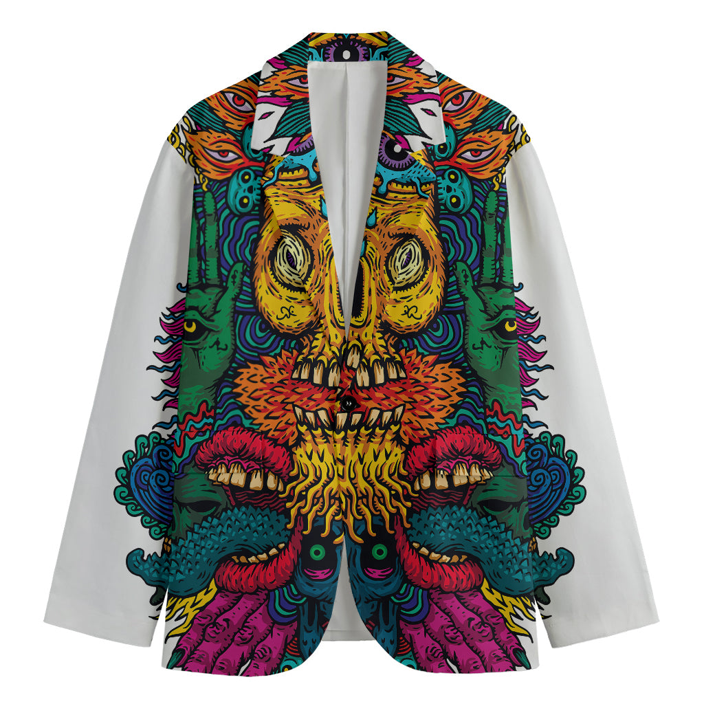 Psychedelic Skull Print Men's Cotton Blazer