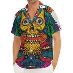 Psychedelic Skull Print Men's Deep V-Neck Shirt