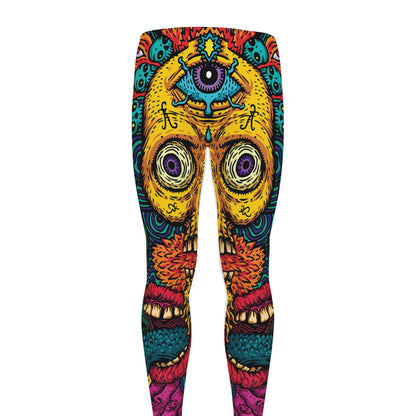 Psychedelic Skull Print Men's leggings