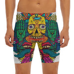 Psychedelic Skull Print Men's Long Boxer Briefs