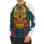 Psychedelic Skull Print Men's Long Sleeve Rash Guard