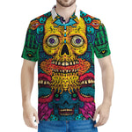 Psychedelic Skull Print Men's Polo Shirt