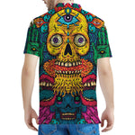 Psychedelic Skull Print Men's Polo Shirt