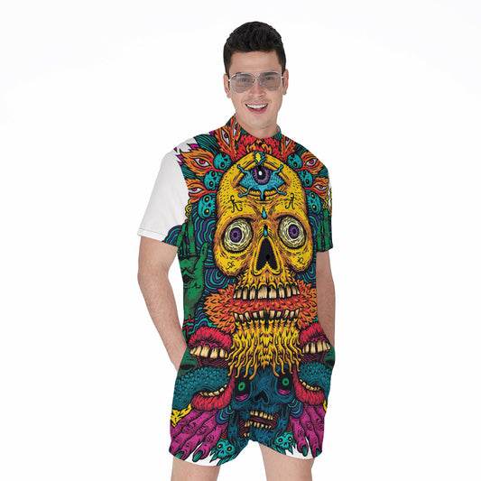 Psychedelic Skull Print Men's Rompers