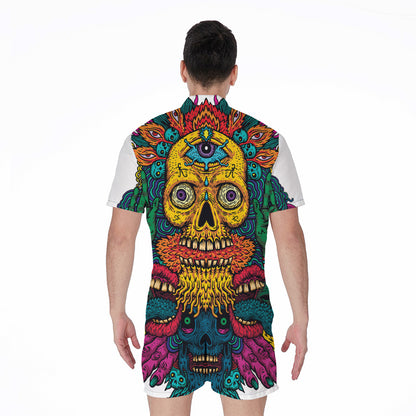 Psychedelic Skull Print Men's Rompers