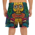 Psychedelic Skull Print Men's Split Running Shorts