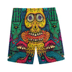 Psychedelic Skull Print Men's Sports Shorts