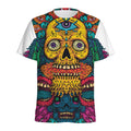 Psychedelic Skull Print Men's Athletic T-Shirt