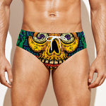 Psychedelic Skull Print Men's Swim Briefs