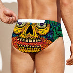 Psychedelic Skull Print Men's Swim Briefs
