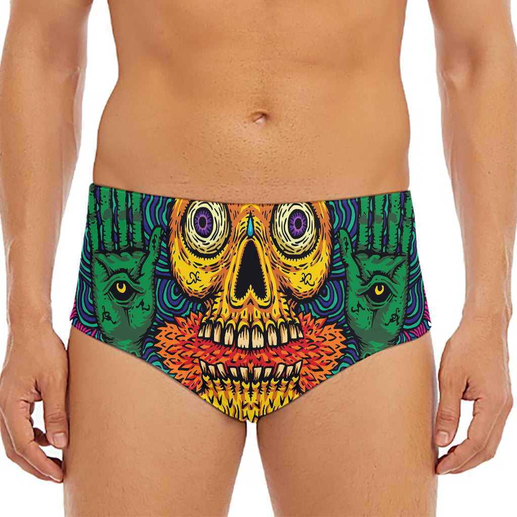 Psychedelic Skull Print Men's Triangle Swim Briefs