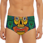 Psychedelic Skull Print Men's Triangle Swim Briefs