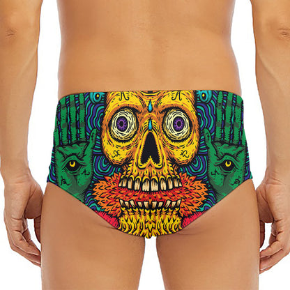 Psychedelic Skull Print Men's Triangle Swim Briefs