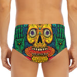 Psychedelic Skull Print Men's Triangle Swim Briefs