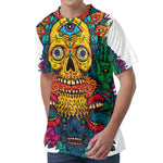 Psychedelic Skull Print Men's Velvet T-Shirt