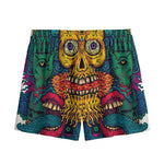 Psychedelic Skull Print Mesh Shorts