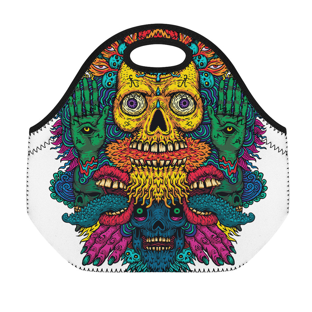Psychedelic Skull Print Neoprene Lunch Bag