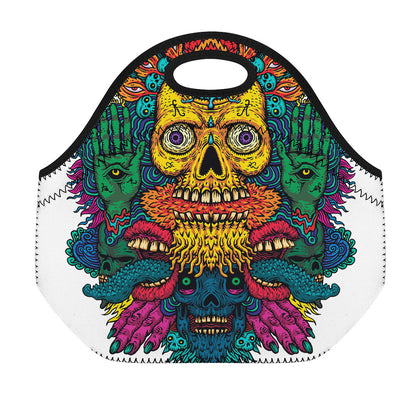 Psychedelic Skull Print Neoprene Lunch Bag