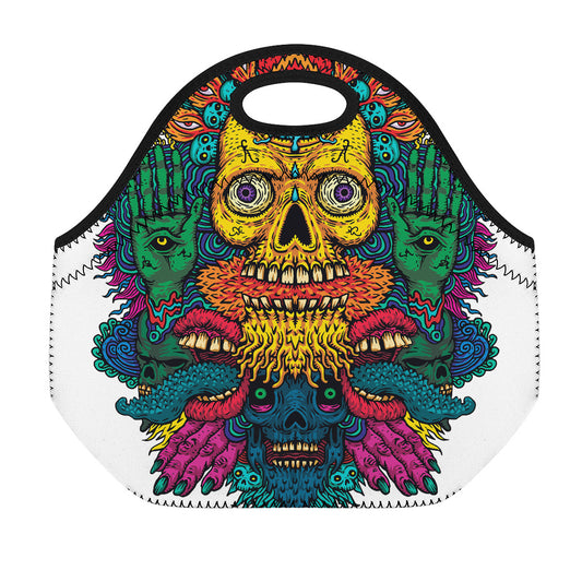 Psychedelic Skull Print Neoprene Lunch Bag