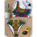 Psychedelic Skull Print One Shoulder Bikini Top