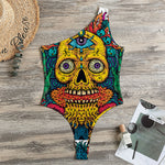 Psychedelic Skull Print One Shoulder Bodysuit