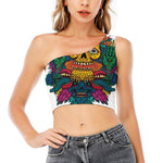 Psychedelic Skull Print One Shoulder Crop Top