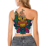 Psychedelic Skull Print One Shoulder Crop Top
