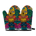 Psychedelic Skull Print Oven Mitts