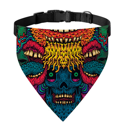 Psychedelic Skull Print Over The Collar Dog Bandana