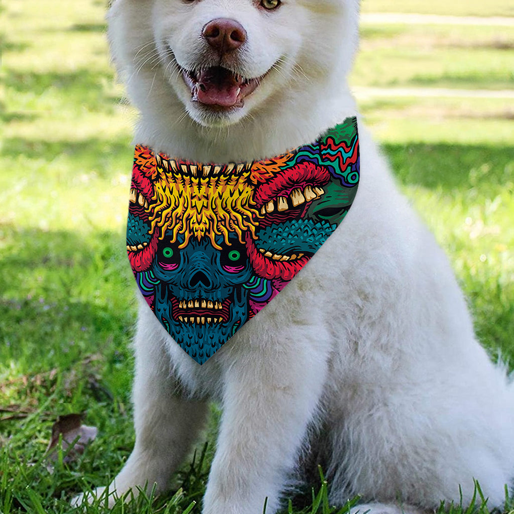 Psychedelic Skull Print Over The Collar Dog Bandana