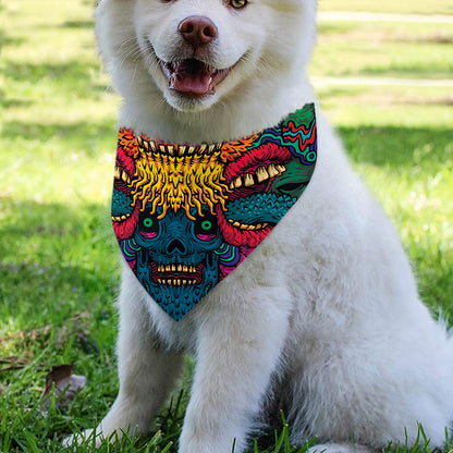 Psychedelic Skull Print Over The Collar Dog Bandana