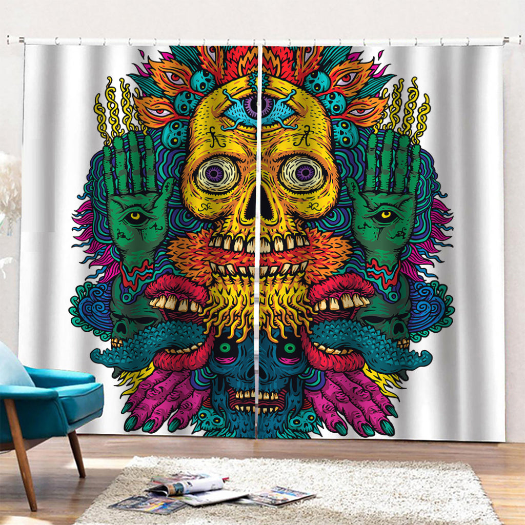 Psychedelic Skull Print Pencil Pleat Curtains
