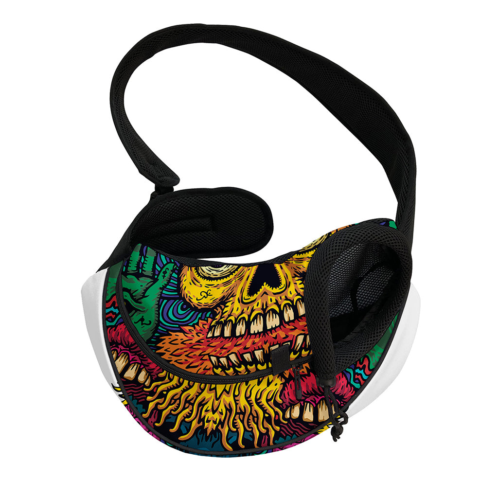 Psychedelic Skull Print Pet Sling Carrier