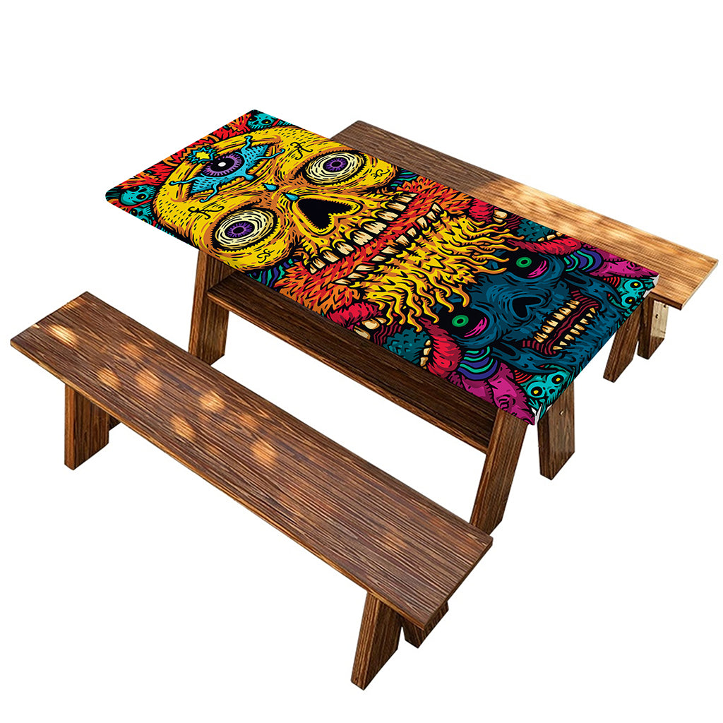 Psychedelic Skull Print Picnic Table Cover