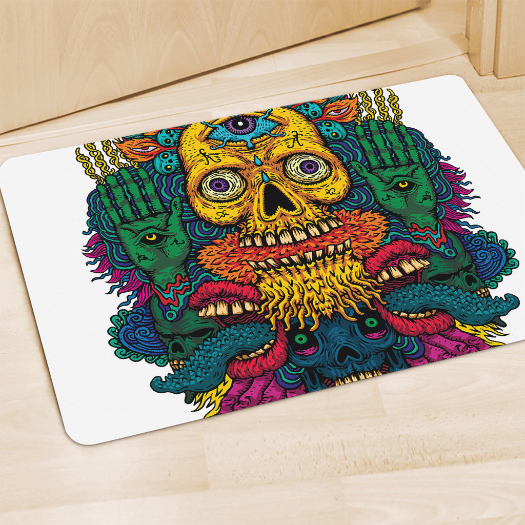 Psychedelic Skull Print Polyester Doormat