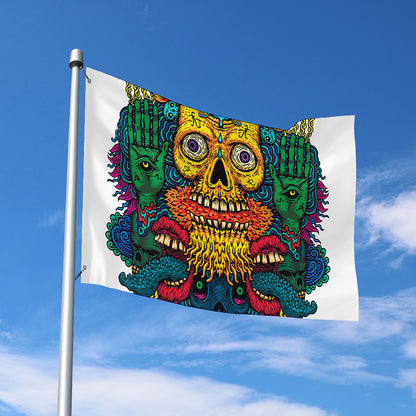 Psychedelic Skull Print Polyester Flag