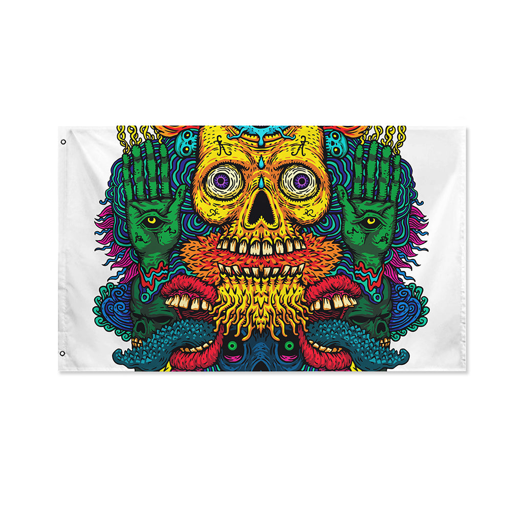 Psychedelic Skull Print Polyester Flag