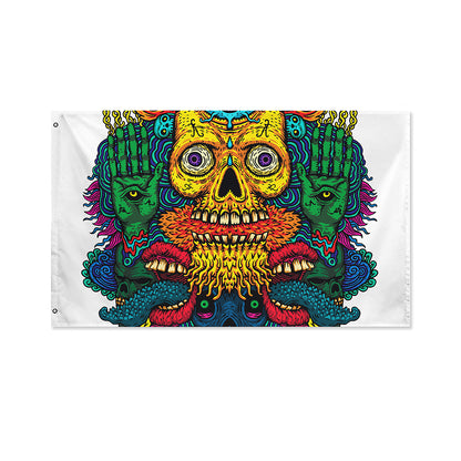 Psychedelic Skull Print Polyester Flag