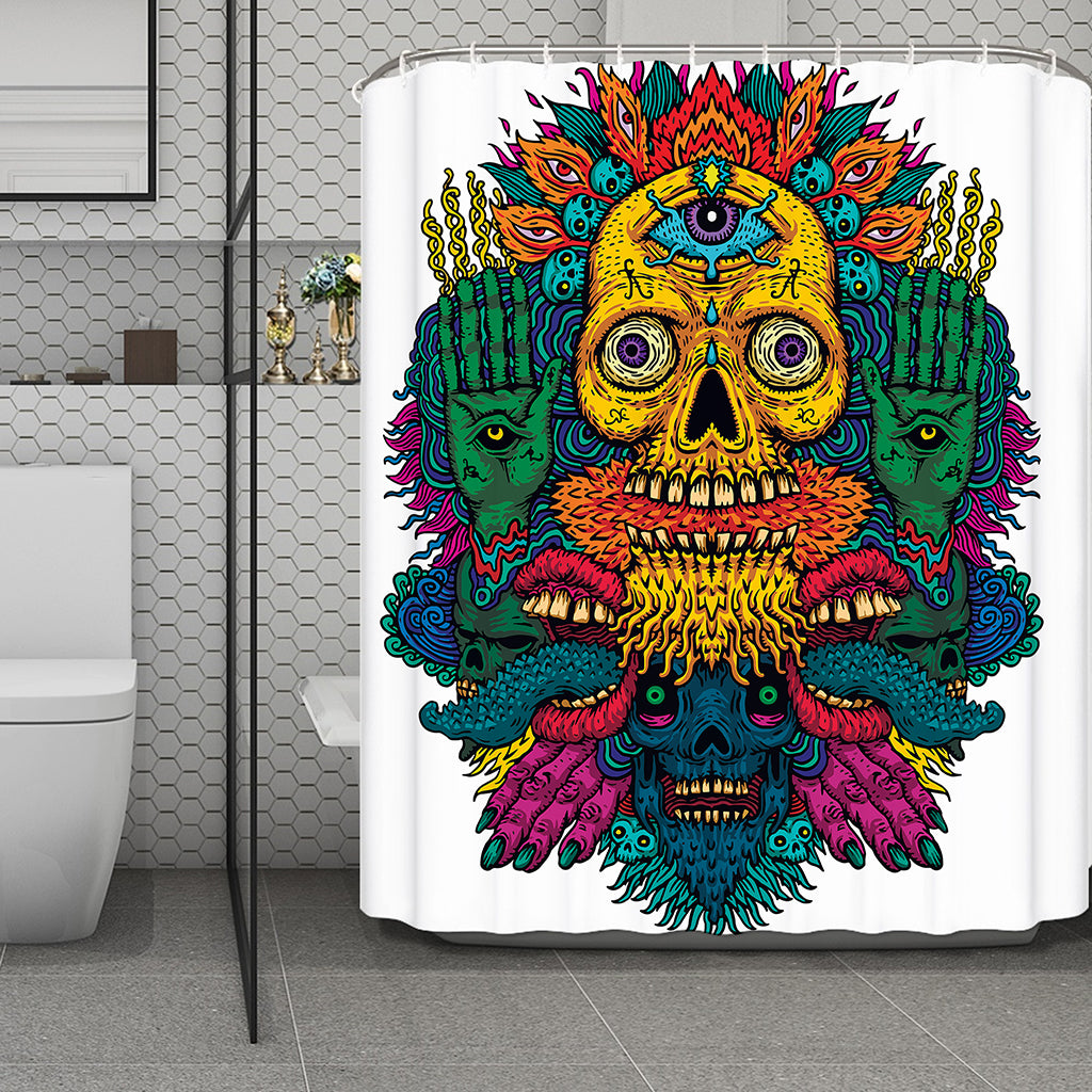 Psychedelic Skull Print Polyester Shower Curtain