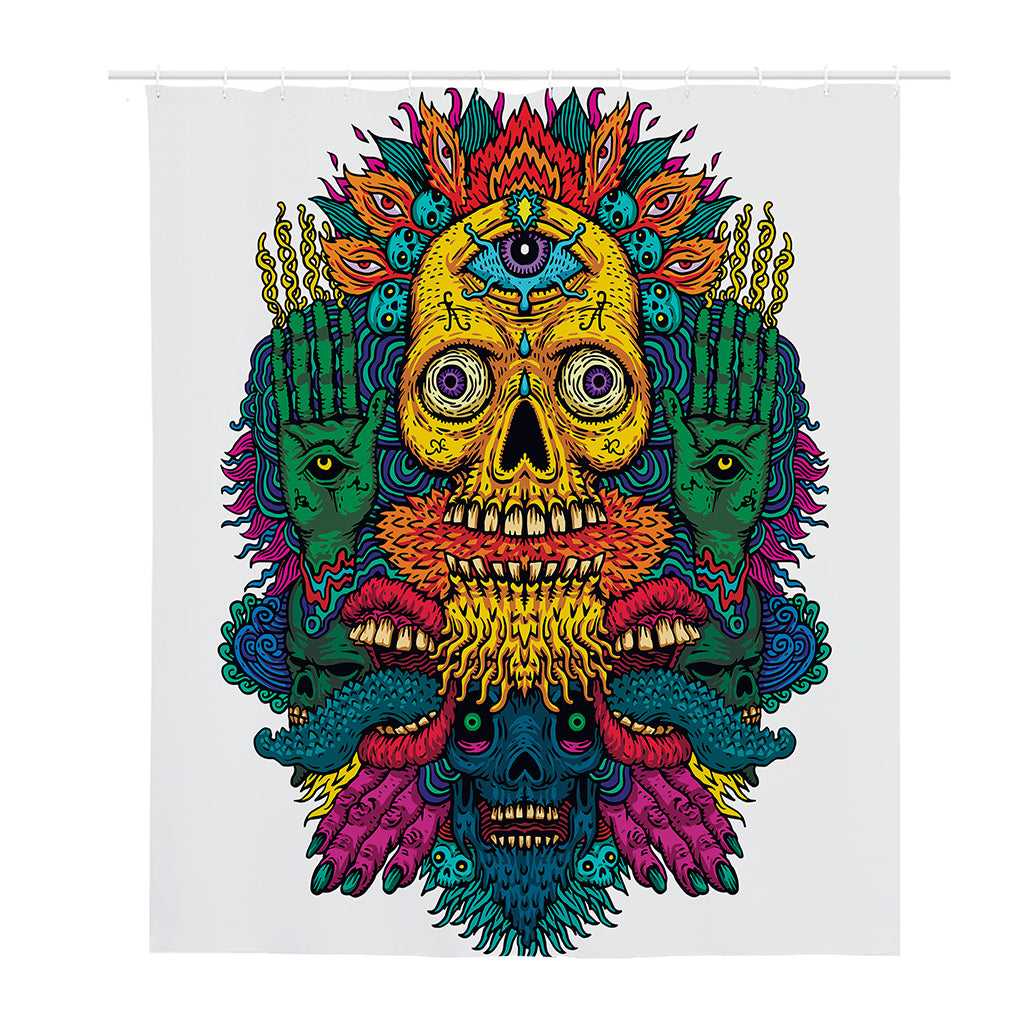 Psychedelic Skull Print Polyester Shower Curtain