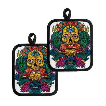 Psychedelic Skull Print Pot Holders