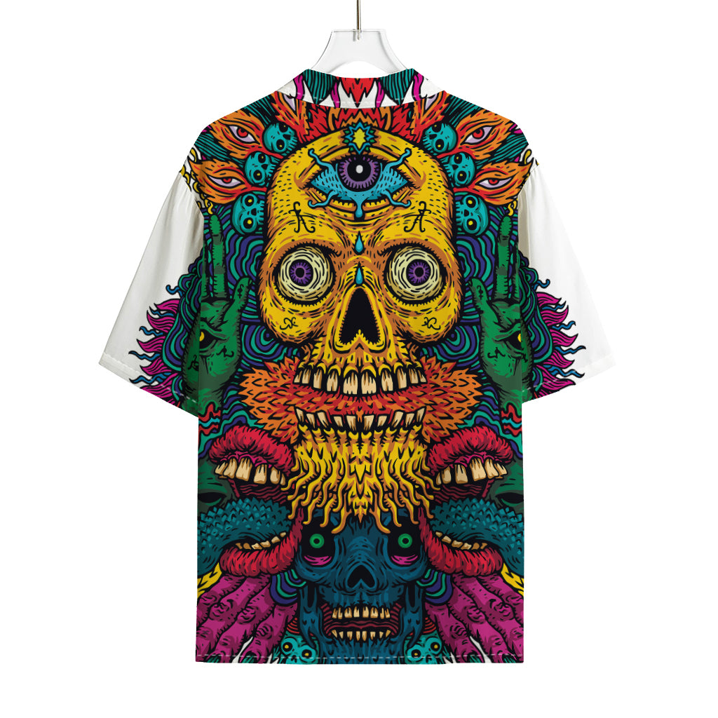Psychedelic Skull Print Rayon Hawaiian Shirt