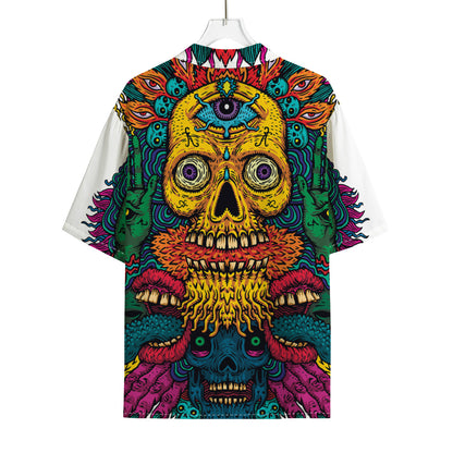 Psychedelic Skull Print Rayon Hawaiian Shirt
