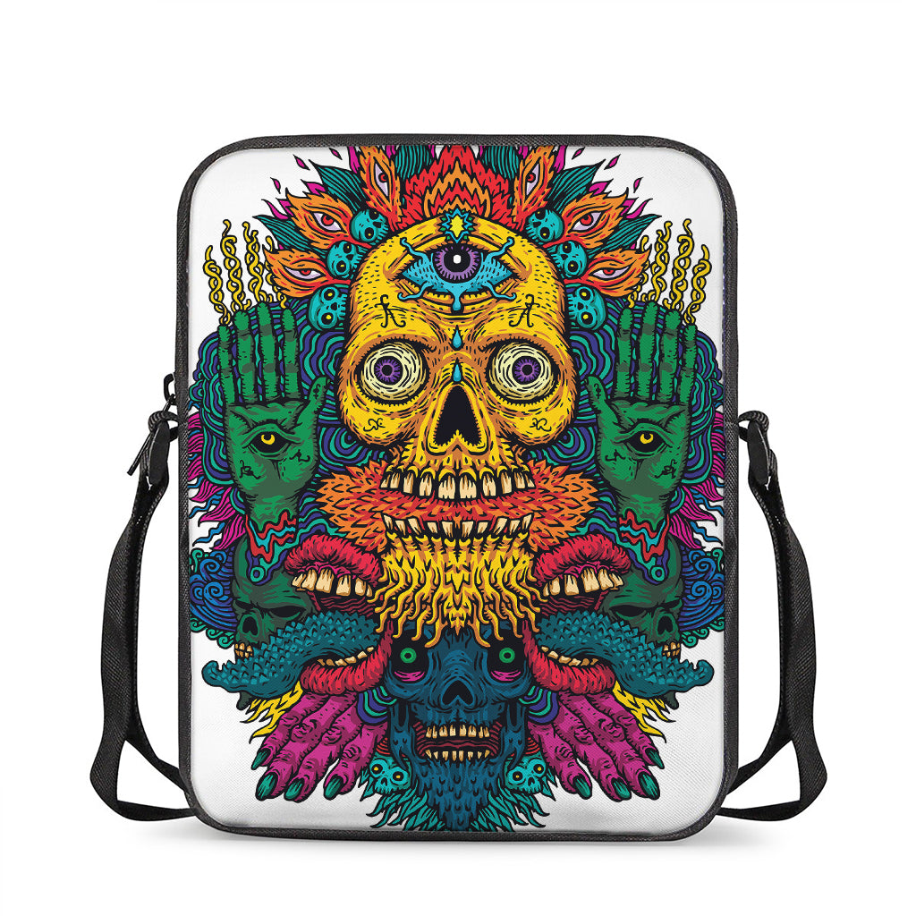 Psychedelic Skull Print Rectangular Crossbody Bag